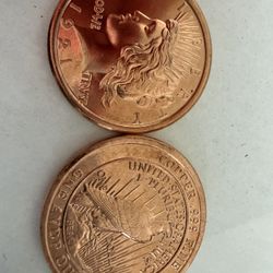 Copper 1 Oz Coins Tokens. Tube Of 20 Pcs Beautiful Uncirculated 