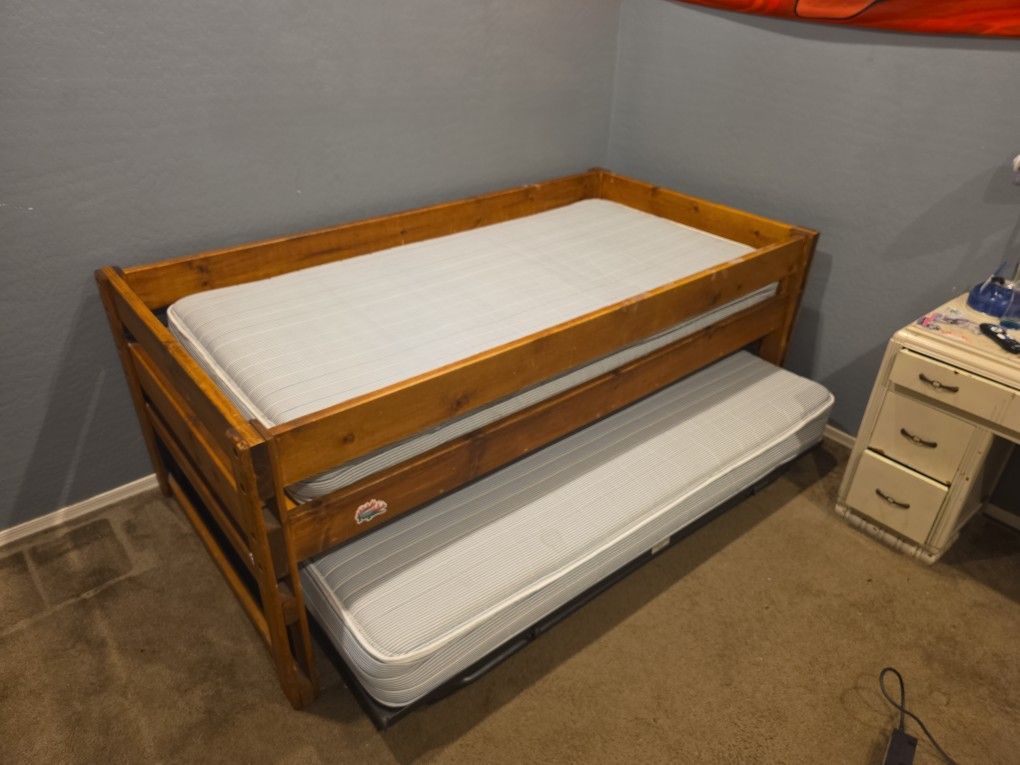 Twin Wood Bed Frame With Trundle Bed