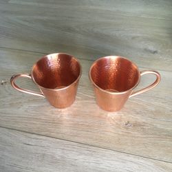 two mule mugs hammered copper plate