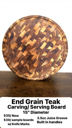 Great for Carving and Serving - Round End Grain Teak - 15” X 1.5” 