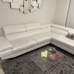White Leather Sectional Sofa with Storage 