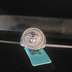 Medusa silver ring with moissanites size 8