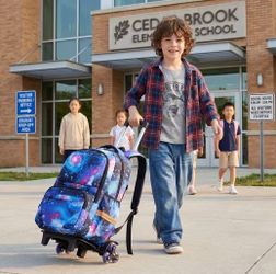 Children Rolling Backpack Comfortable Luggage School Bags, Casual Trolley School Bag for 8-14 Years Old-A|| Large Wheels