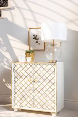 Beautiful Accent Cabinet with Gold Painted Lattice ONLY $399- Lowest Prices Ever!!