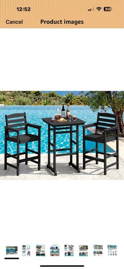 New in box SERWALL Balcony Adirondack Chairs and Table 3 Pieces Set, Adirondack Bar Height Chairs Set of 2 and Bar Table, Outdoor Bar Stools Set for B
