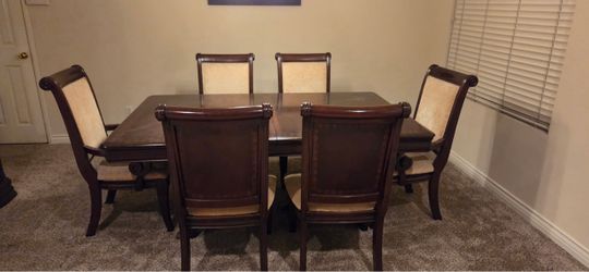 Dark Wood Dining Table Set with 6 Chairs