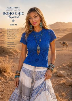 Pinky Cobalt Blue Crochet Lace Short Sleeve Top