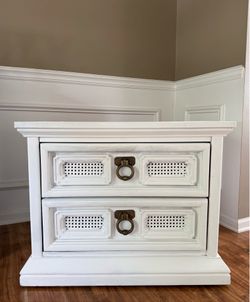 Rustic White 2-Drawer Nightstand with Antique Brass Pulls
