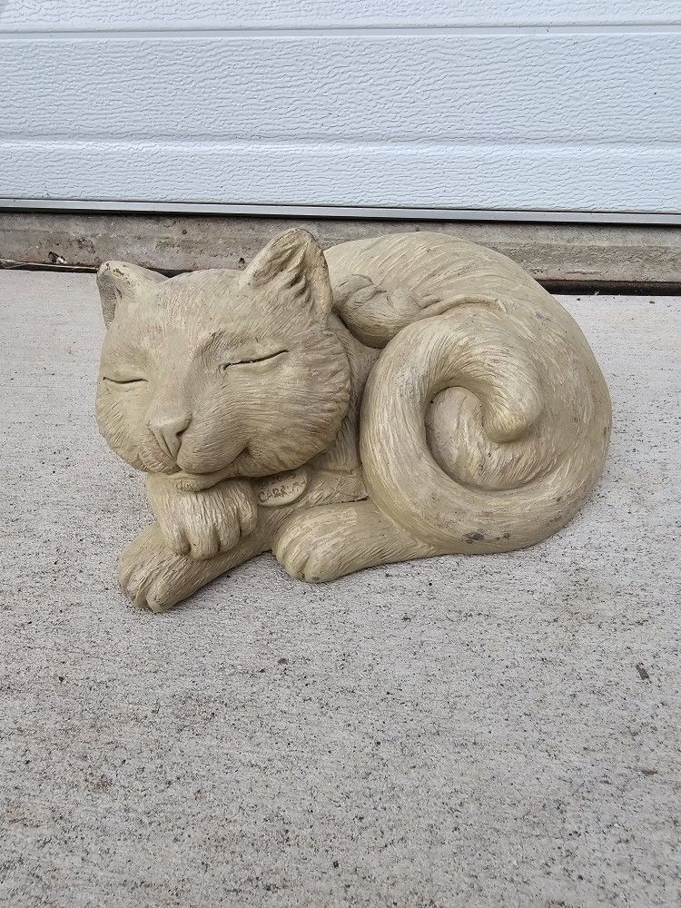 Concrete Sleeping Cat Statue Yard Art Piece