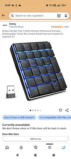 Rottay Wireless Mechanical Numeric Keypad