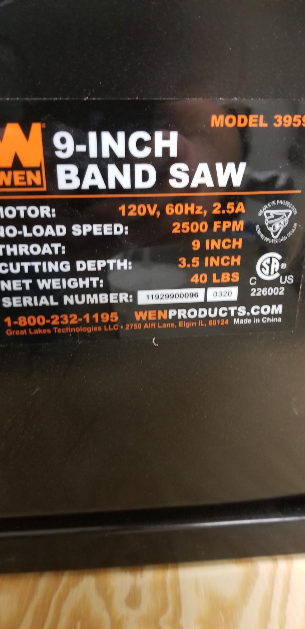 band saw wen 9 in