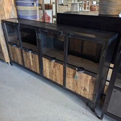 Four Door Iron And Glass And Mango Wood Sideboard 