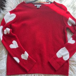 Red Sweater With Hearts On Sleeve 