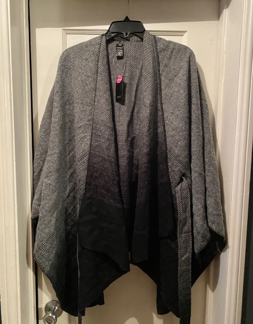 Mixit long poncho cardigan, Black/grey NEW