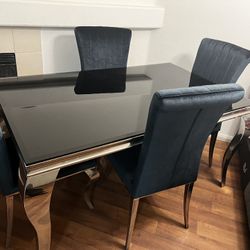 Glass Dark Blue Dining Set 