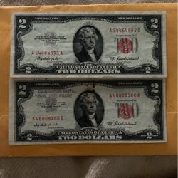 2x 1953 A - 2 Dollar Bills (Red Notes)