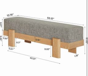 55' Modern Upholstered Dining Bench | Fabric Padded Seat | Entryway Shoe Bench | End of Bed Bench | Bedroom Bench