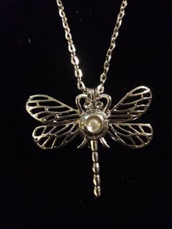 Dragonfly Silver Pearl Necklace