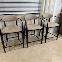 Set of 3 Arhaus Jagger Stools in Cary Linen