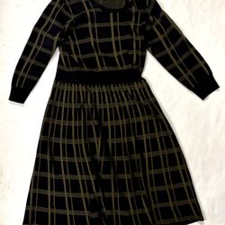 Nina Leonard Black Plaid Scoop Neck Jacquard Knit Sweater Dress Size: L