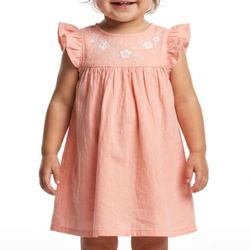 H&M Coquette Cottagecore Embroidered Orange Ruffle Sleeve Cotton Baby Dress 18M