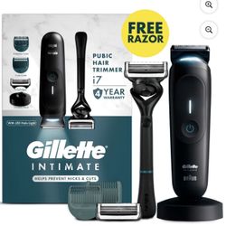 Gillette i7 Intimate Men’s Premium Pubic Hair Trimmer, with Intimate Razor, Body Hair Trimmer for Men Grooming Kit