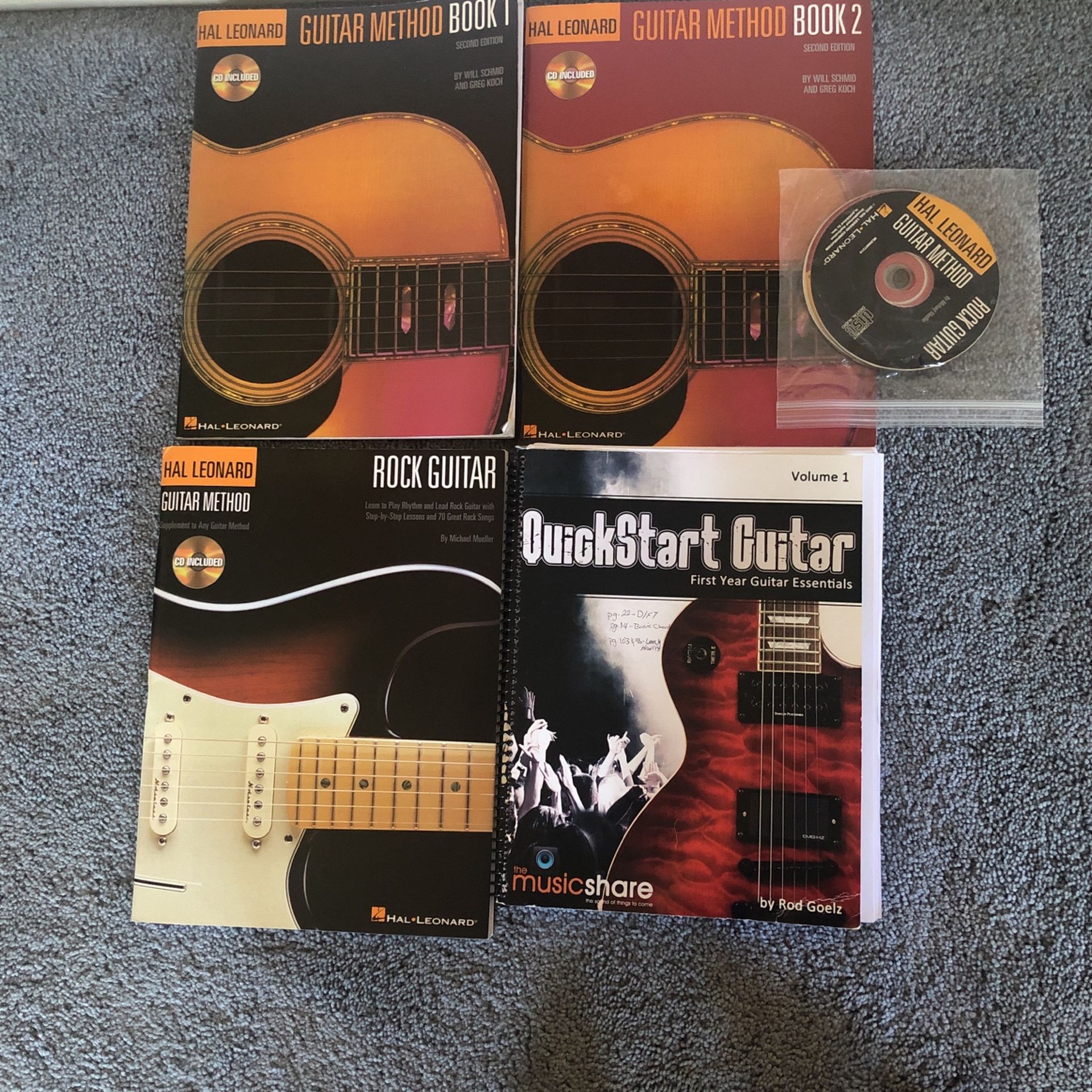 Hal Leonard Guitar Method Books (3) & QuickStart Guitar