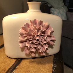 Unique Cream Vase With mauve Carnation 
