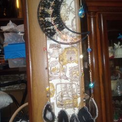 Beautiful Real Homemade I Made Handcrafted By Hand Crescent Beautiful Gypsy Moon Dreamcatcher/Shawn Catcher Men's Rhymes With Real Onyx Stones 