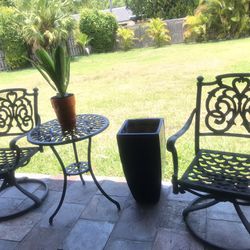 3 Pieces Wrought Iron Rocking Chairs And Table 