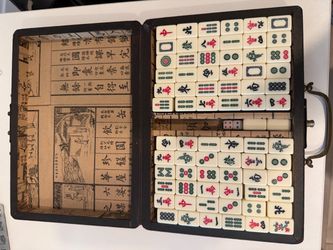 Vintage Mini Chinese Mahjong Set Travel Size Red Dragon Phoenix Carrying Case