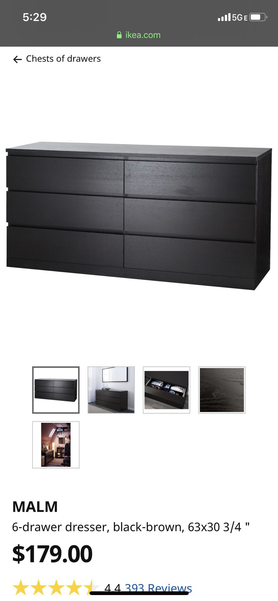 Black IKEA six drawer dresser