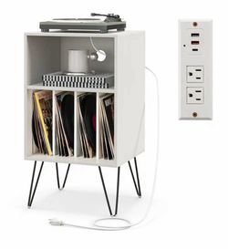 Record Player Stand, Turntable Stand with Storage, Vinyl Record Holder with Display White