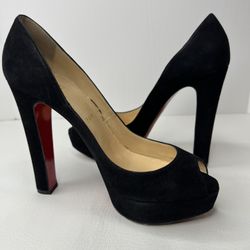 Christian Louboutin Bambou 140 Suede Royal Black Platform Heels Pumps size 39.5 / 9.5 
