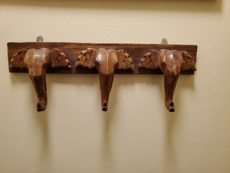 Three Headed Elephant 🐘 Handmade Wooden 🪵 Wall Hanging  ( Thailand 🇹🇭)