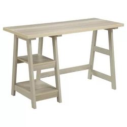 Breighton Home Designs2Go Trestle Desk with Shelves in Weathered White