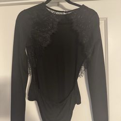 Backless Black Body Suit with Lace Detail