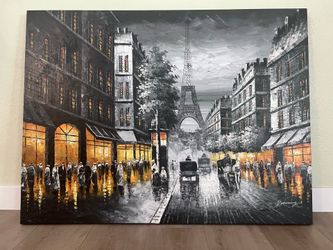 Large Paris Night Scene Canvas Painting
