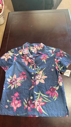 Jamaica Bay Navy Floral Short-Sleeve Button Front Blouse