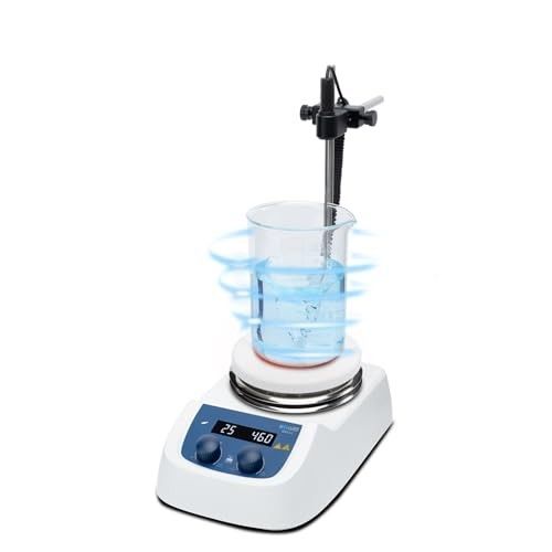 ONiLAB 120 5 inch Round LED Digital Hotplate Magnetic Stirrer with Ceramic Coated Stainless Steel Work Plate, rpm,5L,110V,Temp Probe Sensor am