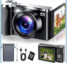 4K Digital Camera for Photography- 56MP Autofocus Vlogging Camera with 3" 180° Flip Screen, 16X Zoom, Flash- Digital Point and Shoot Camera for Travel