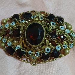 Antique Czechoslovakian Austrian Red Gilt Brooch$TODAY ONLY $30$