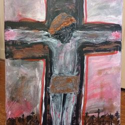 Crucifixion Original Abstract Painting Acrylic on Canvas Frame*40.00* 20" x 16" Artwork Home Decor