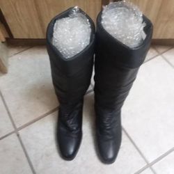 SUPER NICE BLACK LEATHER KNEE HIGH WOMEN'S BOOTS