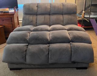 Blue Plush Oversized Chaise Lounge Couch