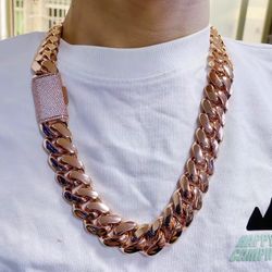 18K Miami Cuban Link Pink Rose Gold Plated Chain 20mm - 24inch 