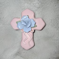 Vintage Pink Porcelain Cross Trinket Box 