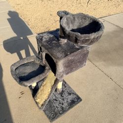 44” Grey Carpet Cat Tree Stand with Beds