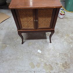 Vintage Cane Front Wood Accent Cabinet • Side Table • Storage