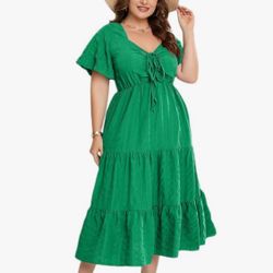 Women's plus size summer dress, sweetheart neck, short sleeve, ruffled hem, flared, tiered dress